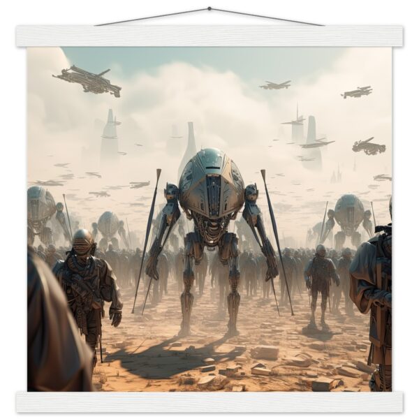 Future War Sci-Fi Art Print with Hanger - 40x40 cm / 16x16″, White wall hanger