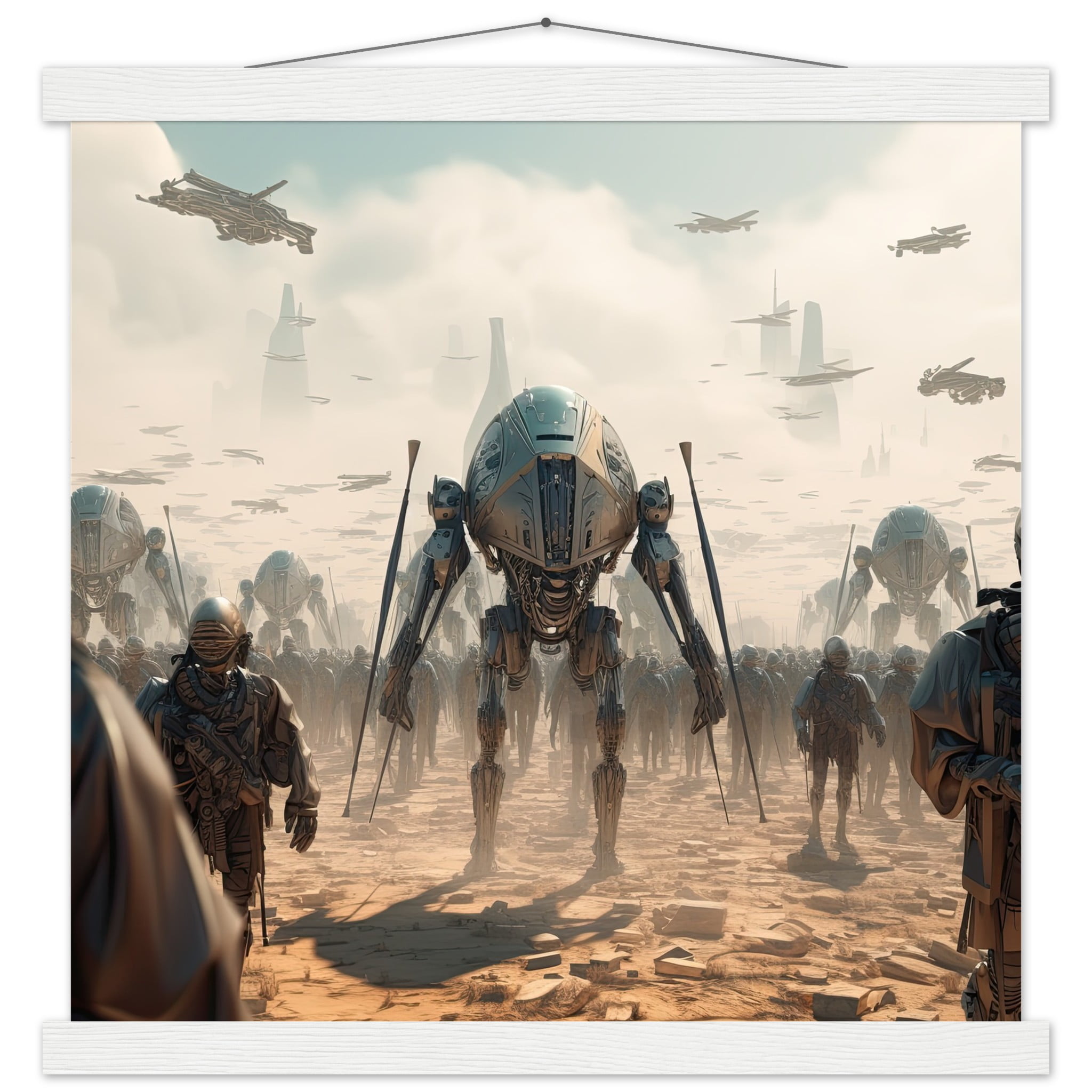 Future War Sci-Fi Art Print with Hanger – 40×40 cm / 16×16″, White wall hanger