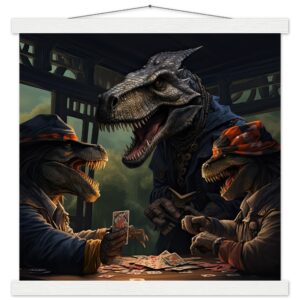 Tyrannosaurus Rex Poker Art Print with Hanger - 40x40 cm / 16x16″, White wall hanger