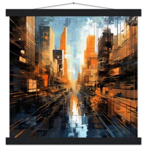 Abstract City Art Print with Hanger - 40x40 cm / 16x16″, Black wall hanger