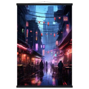 Cyberpunk Market Sci-Fi Art Print with Hanger - 60x90 cm / 24x36″, Black wall hanger