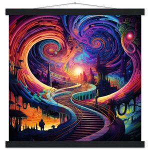 Trippy Colorful Adventure Art Print with Hanger - 45x45 cm / 18x18″, Black wall hanger