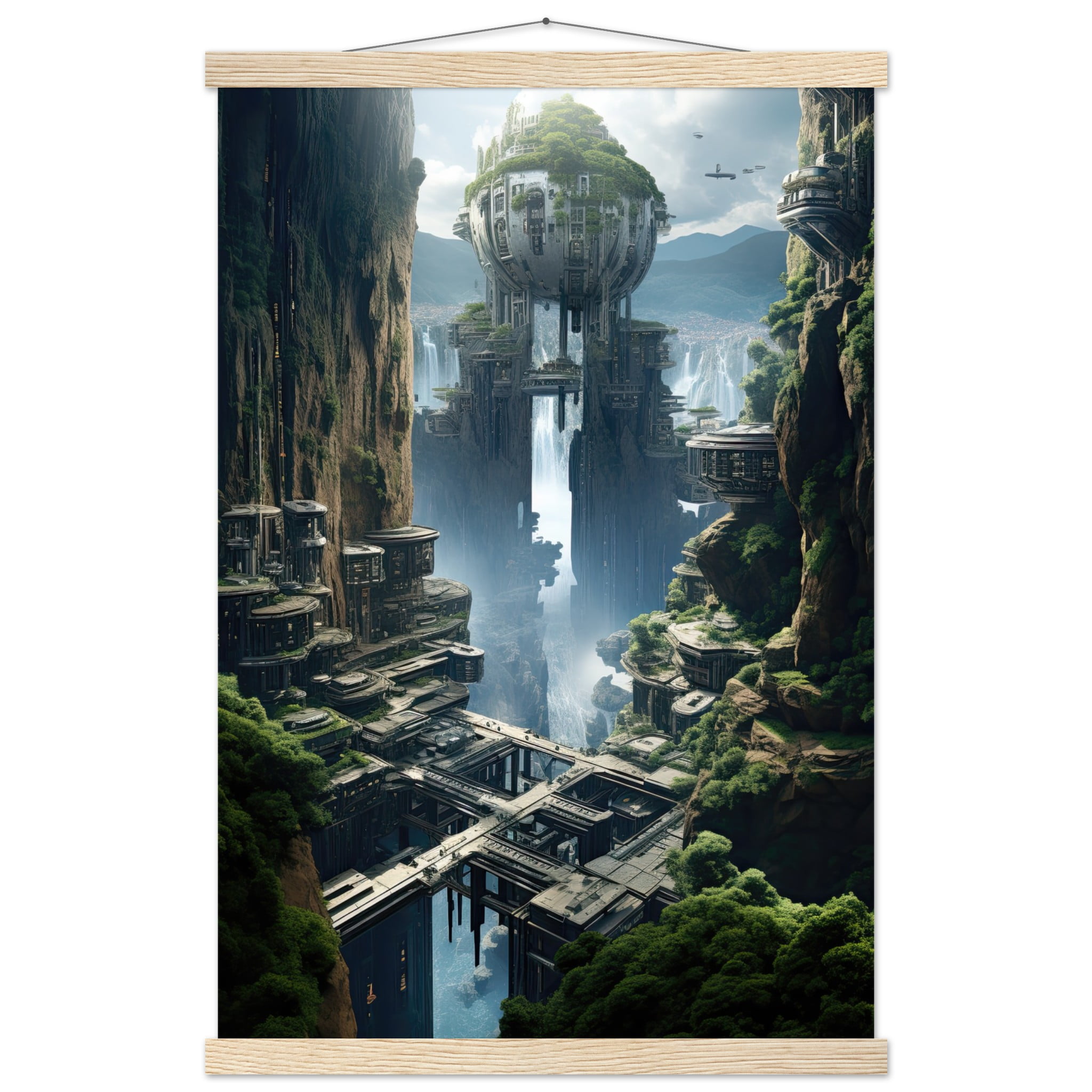Sci-Fi Concept Art Print with Hanger – 40×60 cm / 16×24″, Natural wood wall hanger
