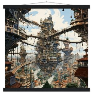 Surreal City Art Print with Hanger - 50x50 cm / 20x20″, Black wall hanger