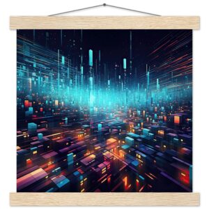High Speed Data Art Print with Hanger - 30x30 cm / 12x12″, Natural wood wall hanger