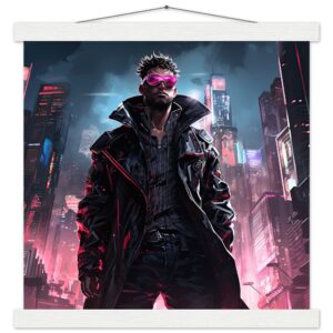 Cool Cyberpunk Dude Art Print with Hanger - 35x35 cm / 14x14″, White wall hanger