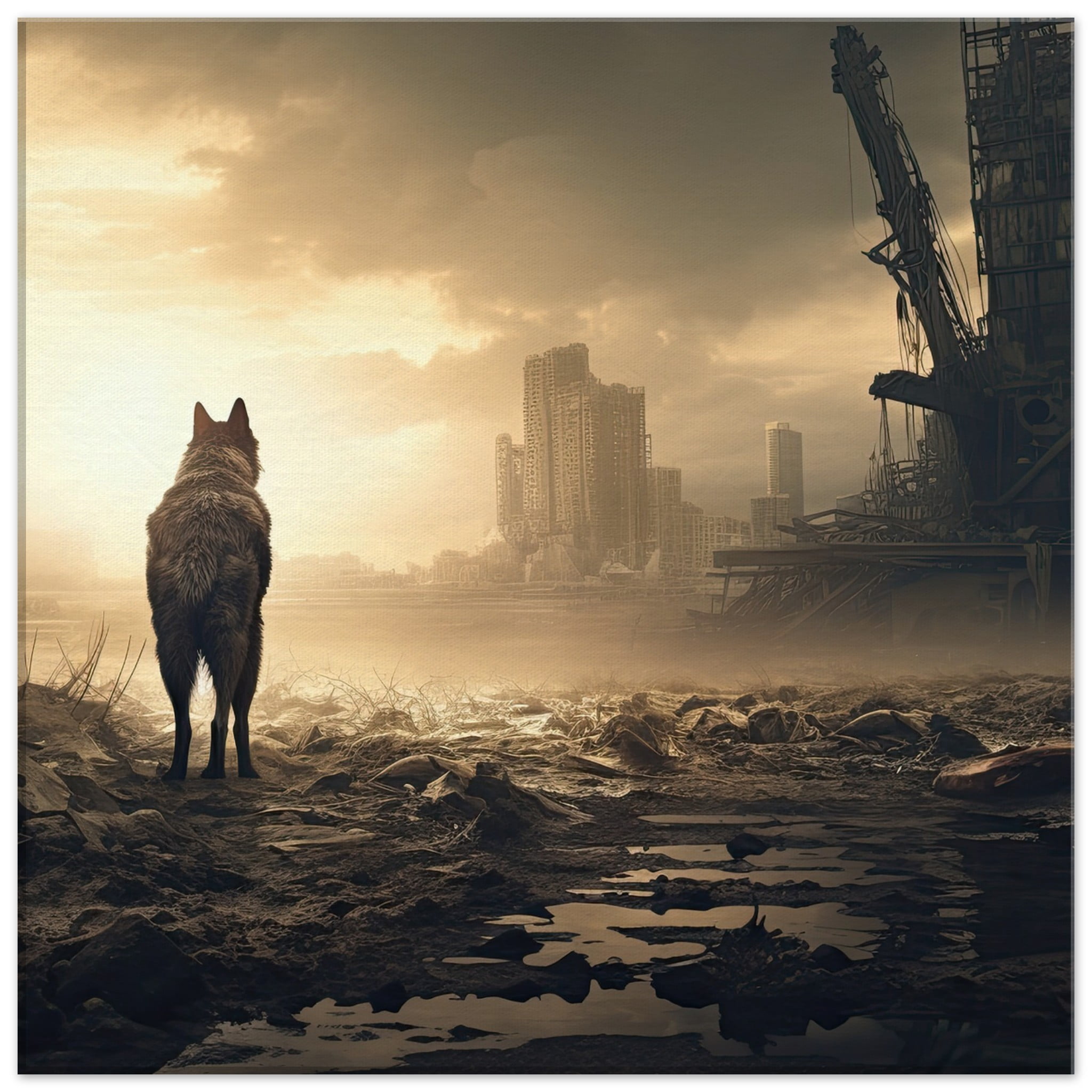 Lone Wolf Post-Apocalyptic Canvas Print – 50×50 cm / 20×20″, Thick
