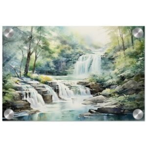 Serene Waterfall in Watercolor Acrylic Print - 20x30 cm / 8x12″