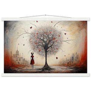 Heart Tree of Desire - Abstract Art Print with Hanger - 40x60 cm / 16x24″, White wall hanger