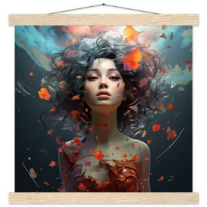 Digital Art - Girl Beautiful Abstract - Art Print with Hanger - 35x35 cm / 14x14″, Natural wood wall hanger
