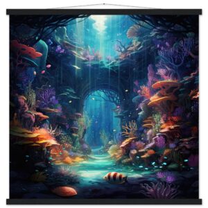 Underwater Paradise Ocean Art Print with Hanger - 70x70 cm / 28x28″, Black wall hanger