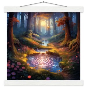 Mesmerizing Forest Whirlpool Art Print with Hanger - 30x30 cm / 12x12″, White wall hanger
