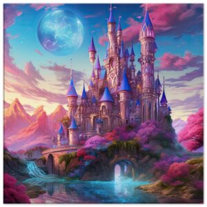 Colorful Fairy Tale Castle Canvas Print - 60x60 cm / 24x24″, Thick