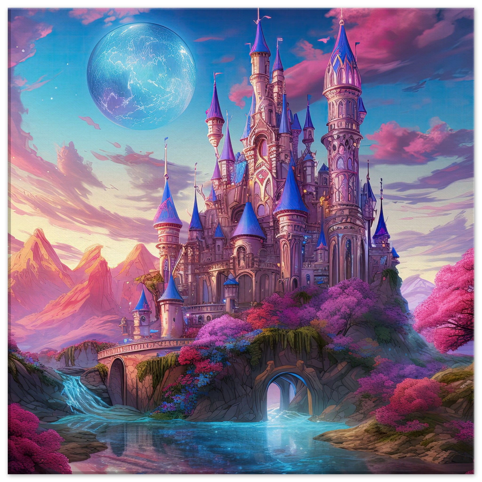 Colorful Fairy Tale Castle Canvas Print – 60×60 cm / 24×24″, Thick