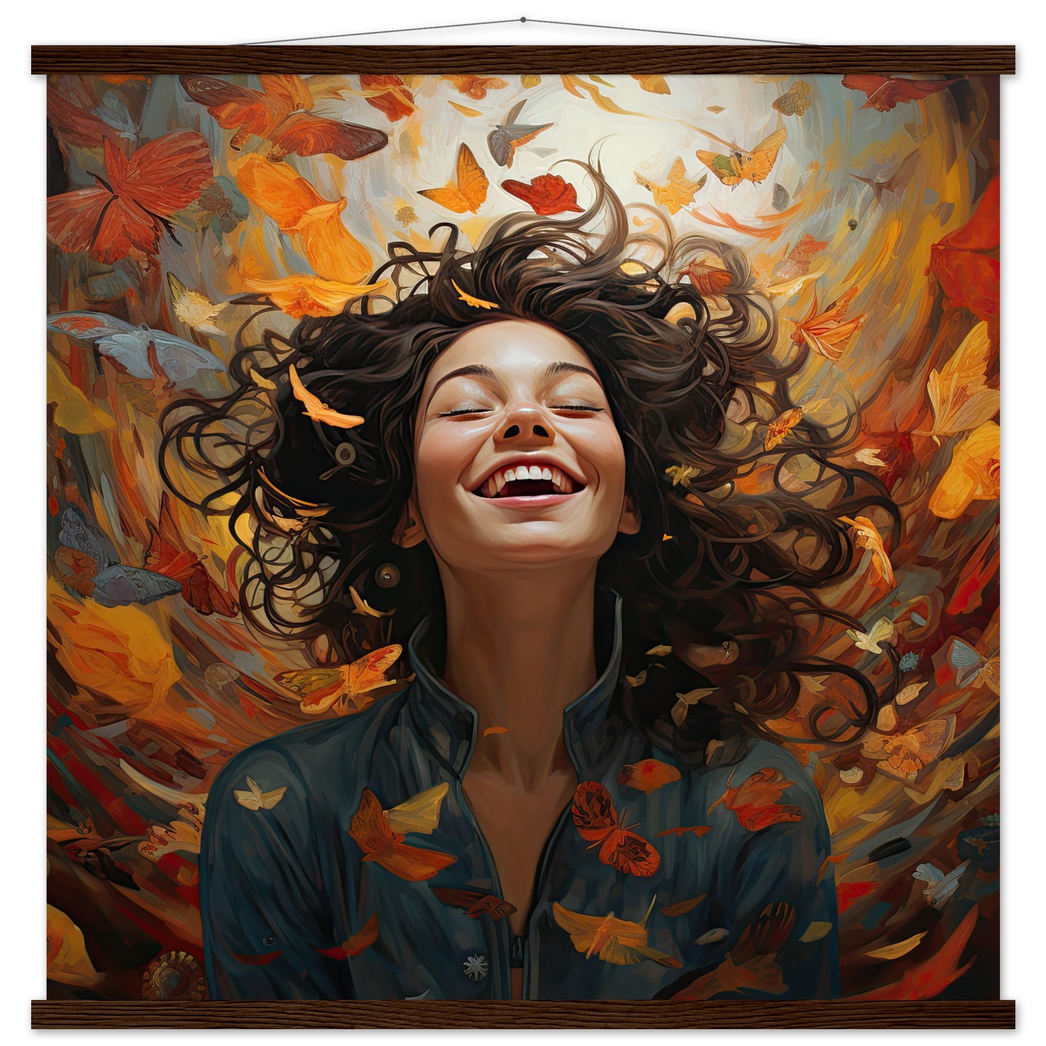 Pure Happiness Art Print with Hanger – 70×70 cm / 28×28″, Dark wood wall hanger