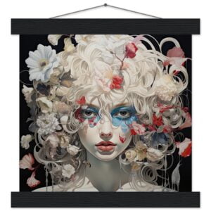 Flower Girl Art Print with Hanger - 25x25 cm / 10x10″, Black wall hanger