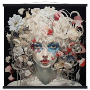 Flower Girl Art Print with Hanger - 70x70 cm / 28x28″, Black wall hanger
