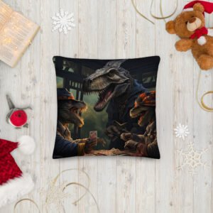 Tyrannosaurus Poker Premium Throw Pillow - Image 4