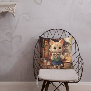Cute Kitten Coffee Shop Premium Throw Pillow - Image 6