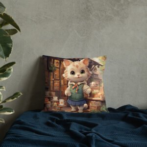 Cute Kitten Coffee Shop Premium Throw Pillow - Image 10