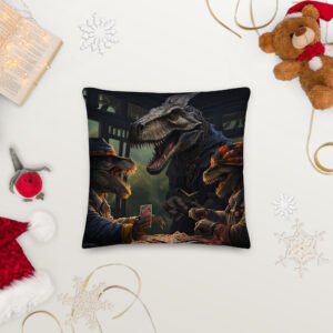 Tyrannosaurus Poker Premium Throw Pillow - Image 3