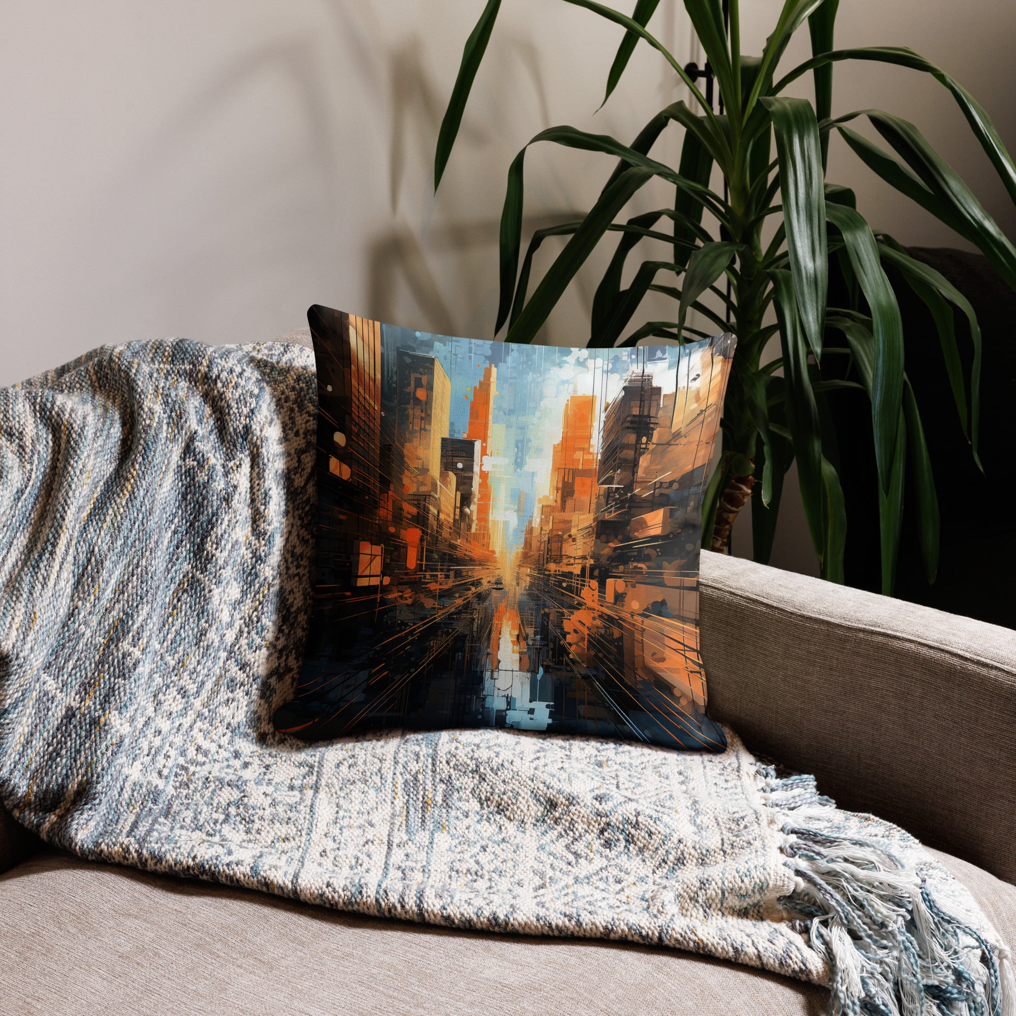 Abstract City Premium Throw Pillow – 18×18