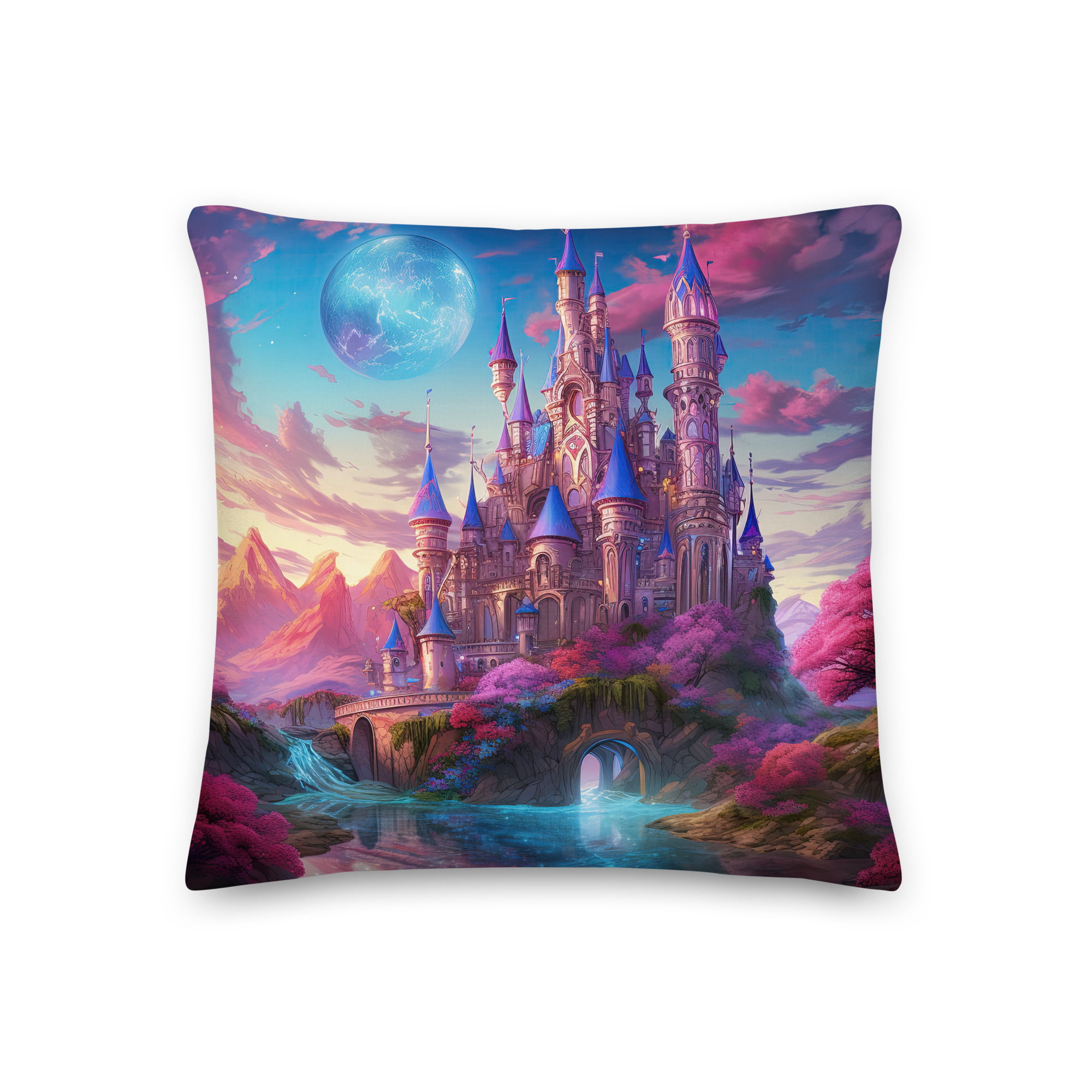 Colorful Fairy Tale Castle Premium Pillow – 18×18