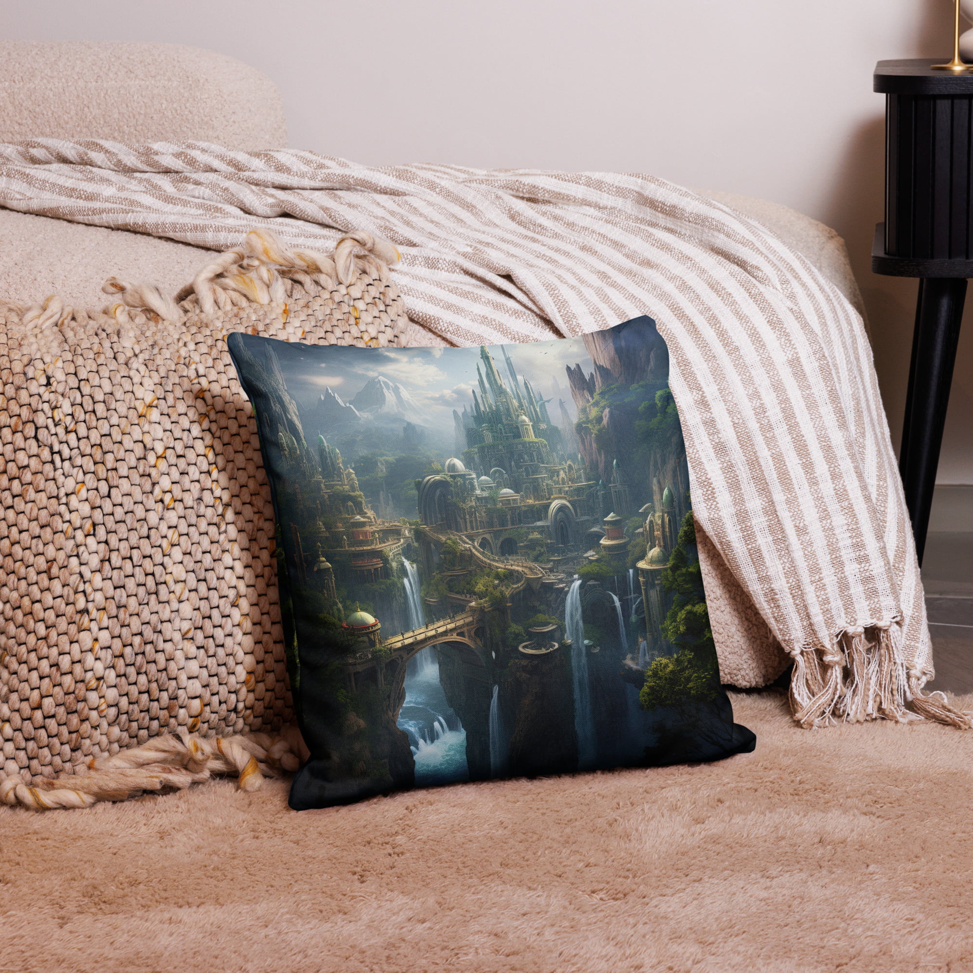 Elven Kingdom Fantasy Throw Pillow – 18×18