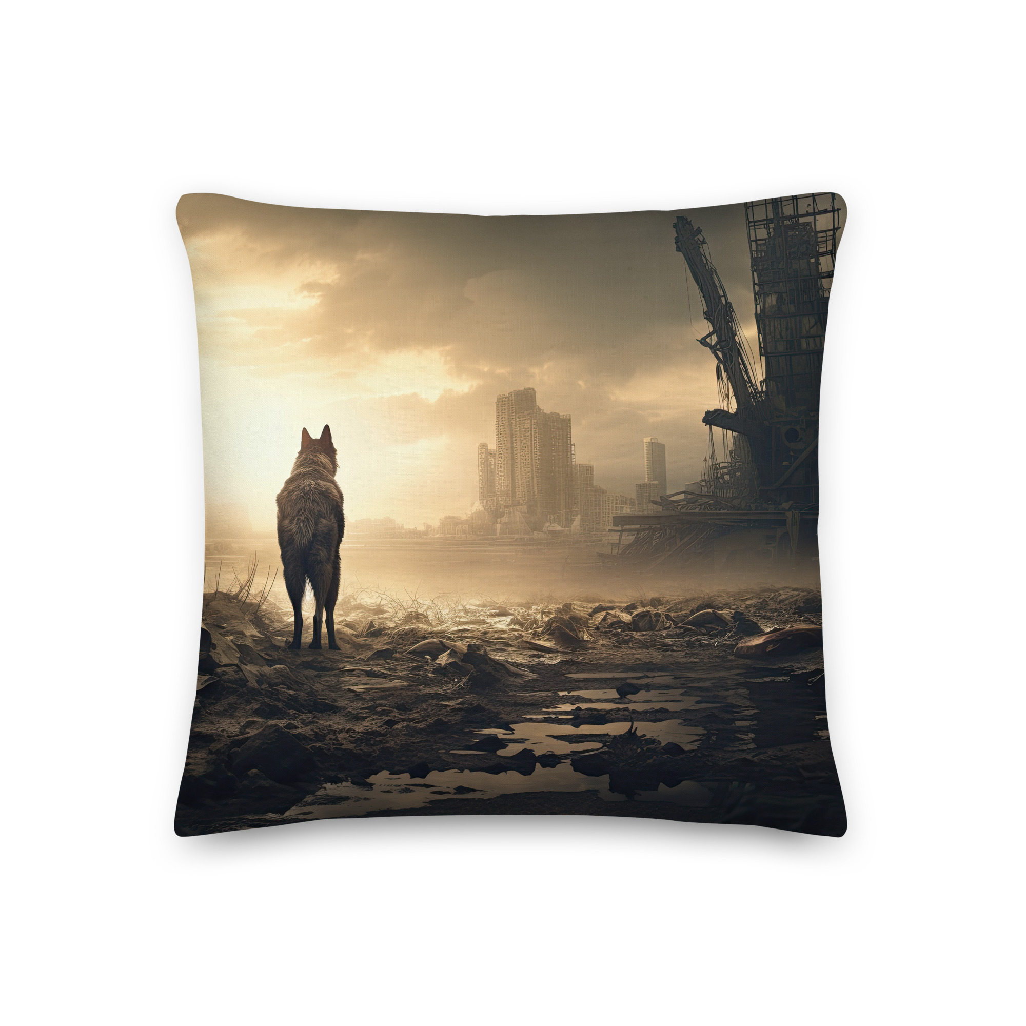 Lone Wolf Post-Apocalyptic Premium Pillow - 18×18