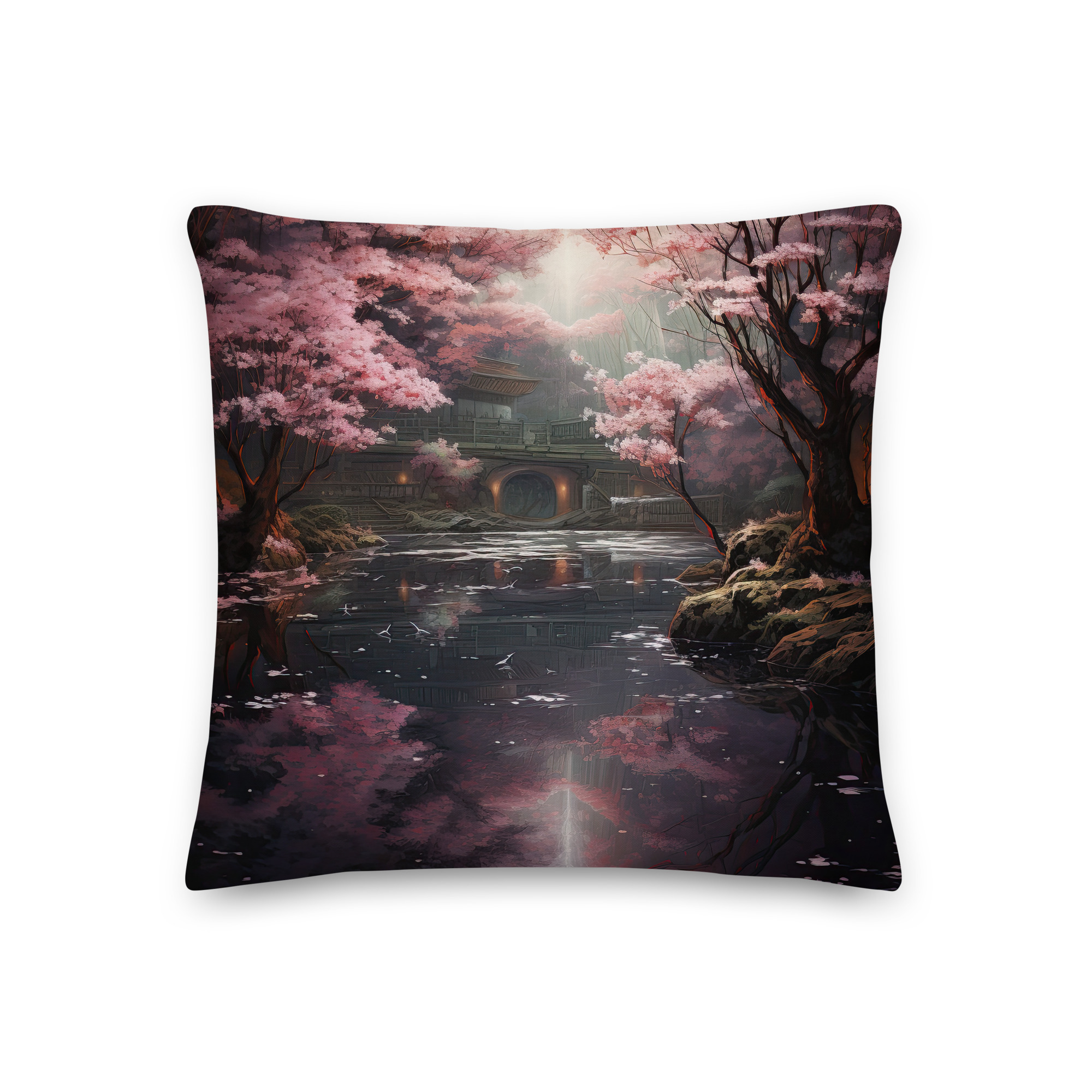 Secret Cherry Blossom Temple Throw Pillow - 18×18