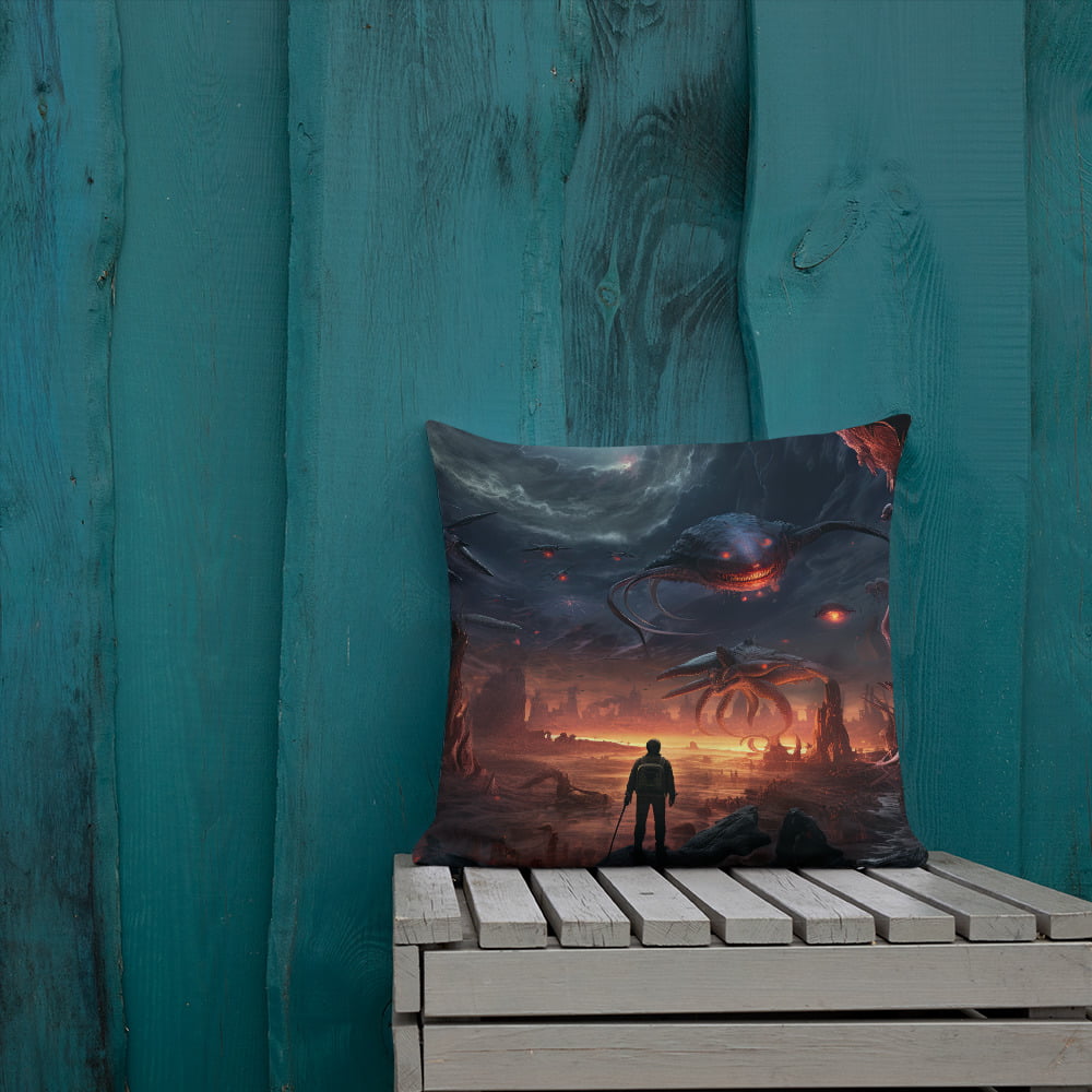 There Be Monsters Sci-fi Premium Pillow - 18×18