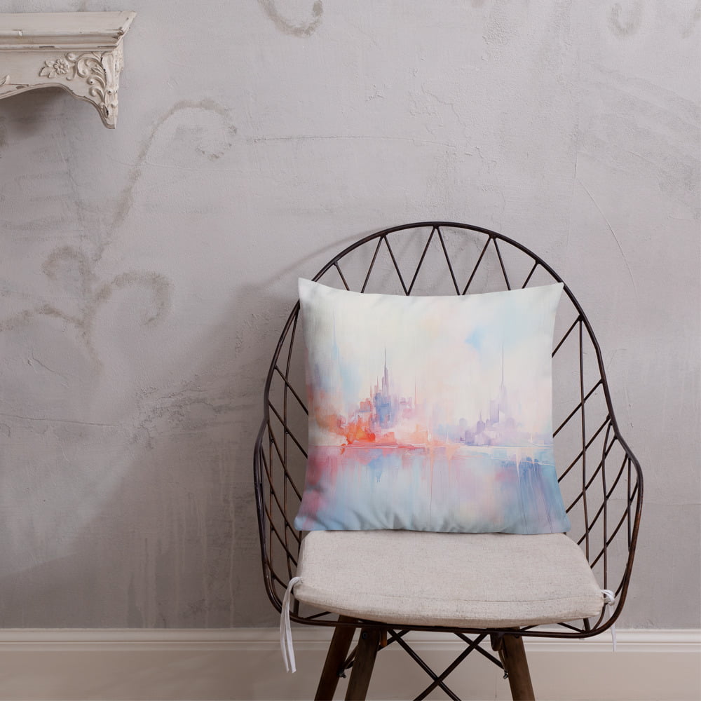 Pastel Abstract City Skyline Throw Pillow - 18×18
