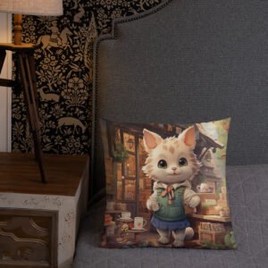 Cute Kitten Coffee Shop Premium Throw Pillow - Image 2