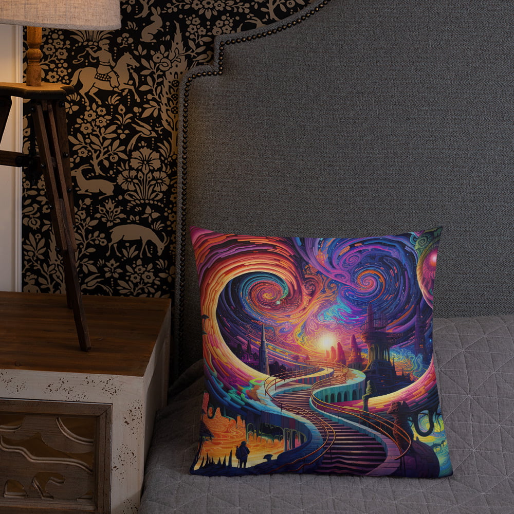 Trippy Colorful Adventure Premium Pillow – 18×18