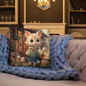 Cute Kitten Coffee Shop Premium Throw Pillow - Image 3