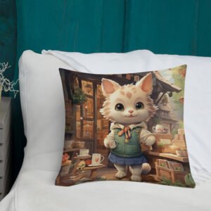 Cute Kitten Coffee Shop Premium Throw Pillow - Image 4