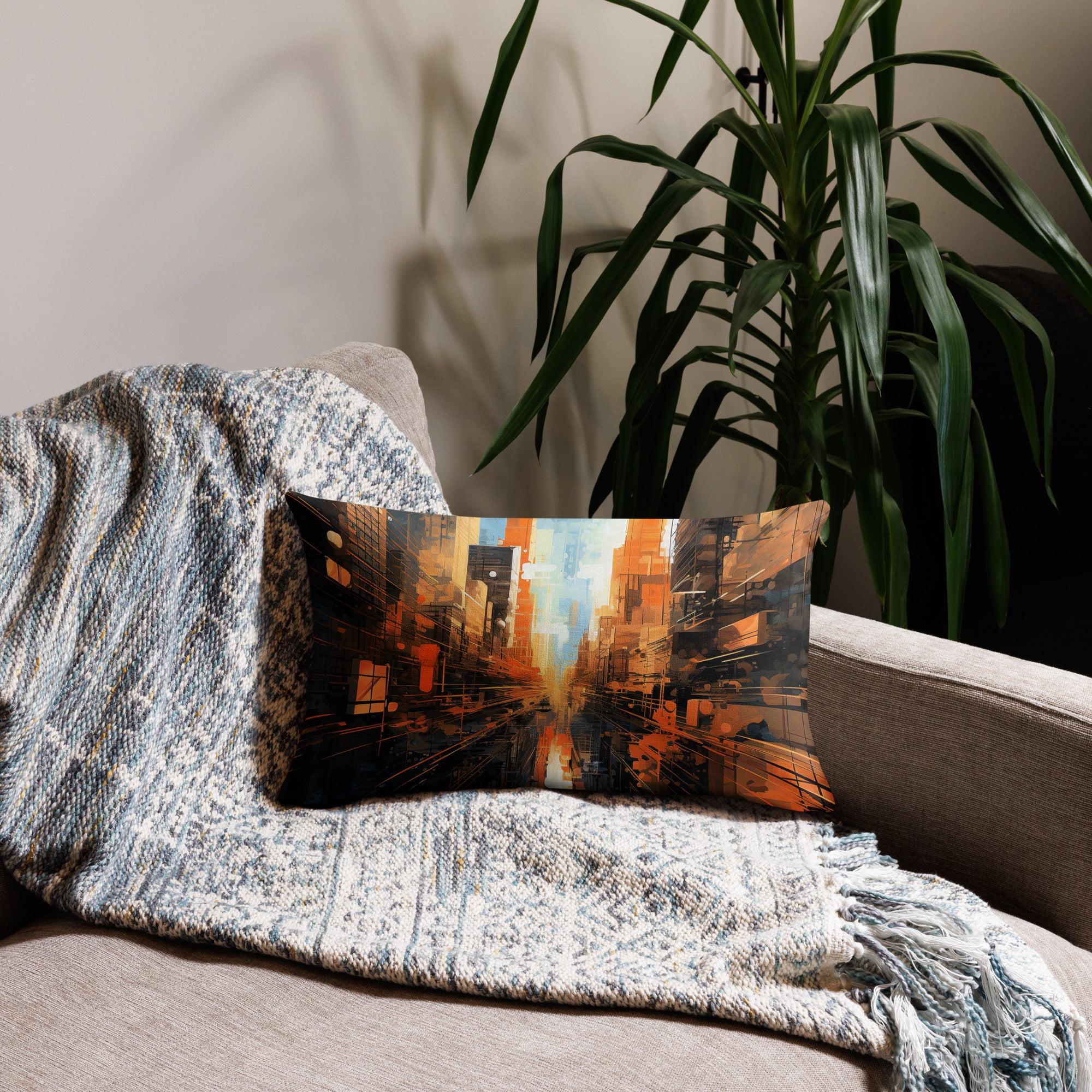 Abstract City Premium Throw Pillow – 20×12