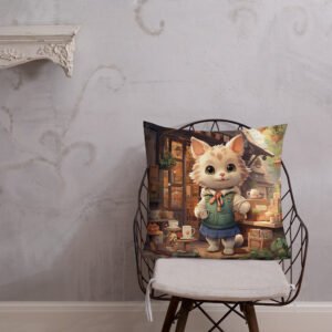 Cute Kitten Coffee Shop Premium Throw Pillow - Image 16