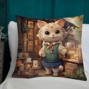 Cute Kitten Coffee Shop Premium Throw Pillow - Image 19