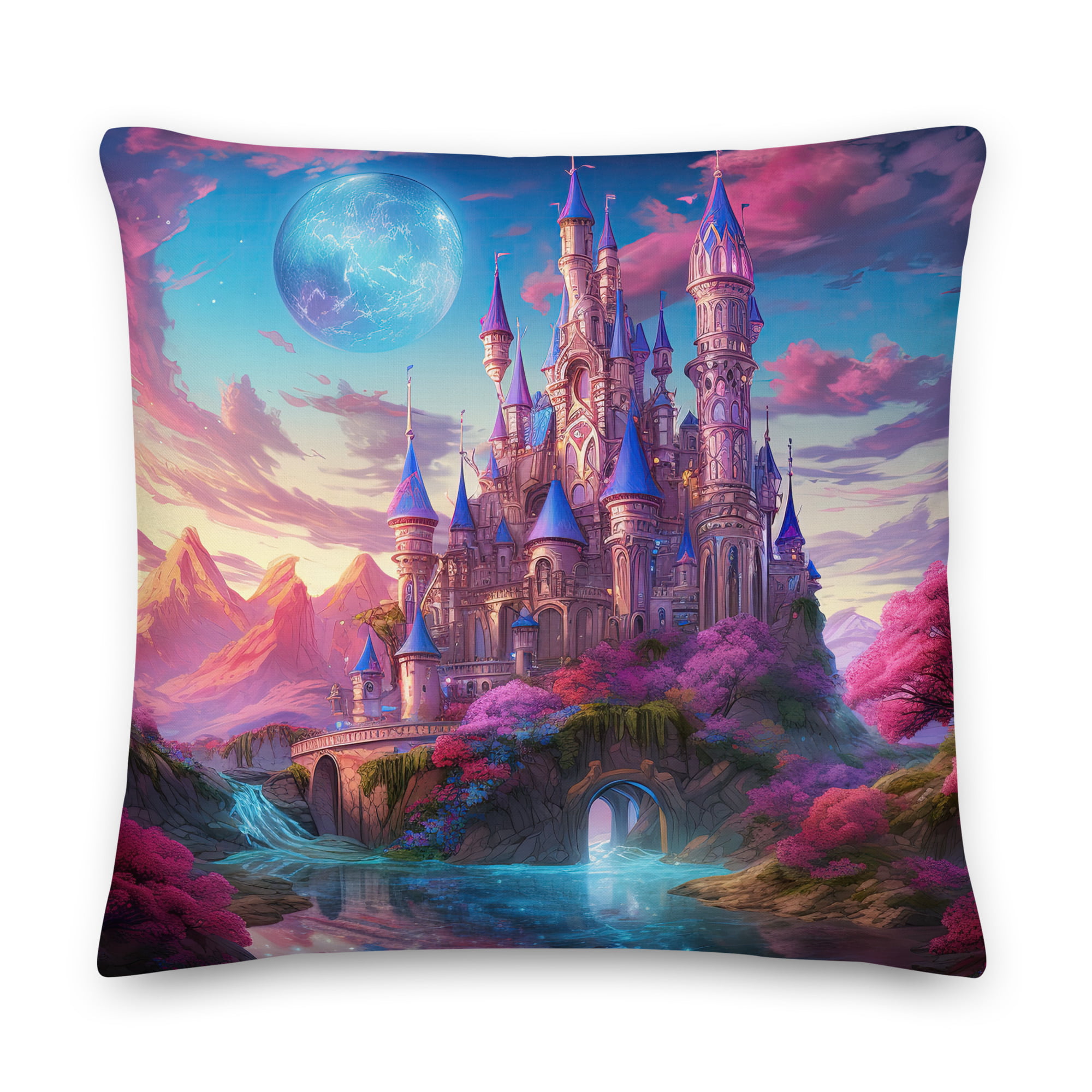 Colorful Fairy Tale Castle Premium Pillow – 22×22