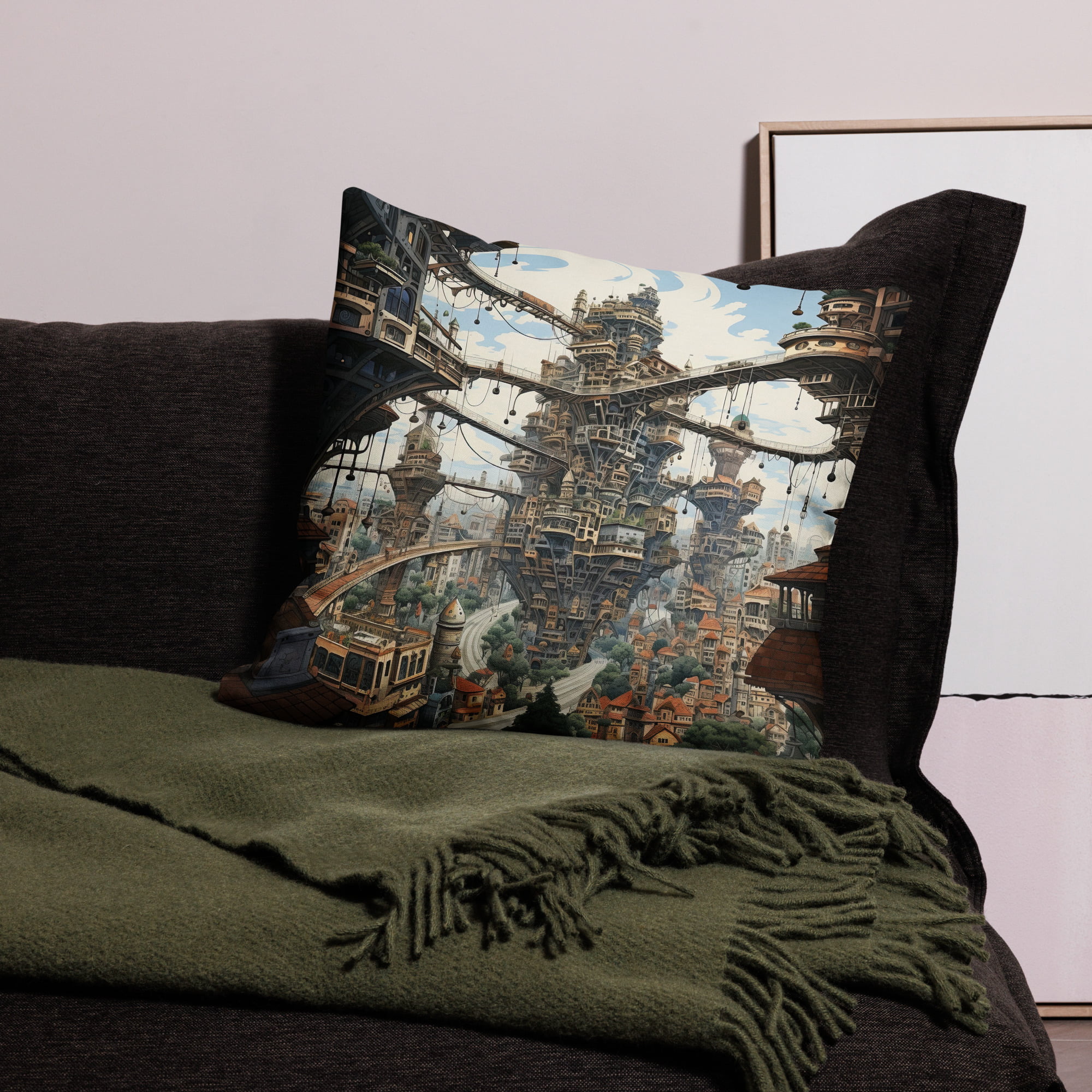 Surreal City Premium Throw Pillow - 22×22