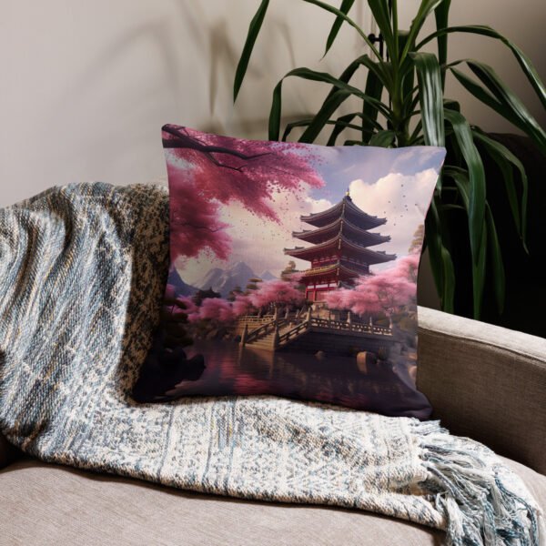 Cherry Blossom Temple Premium Pillow - 22×22