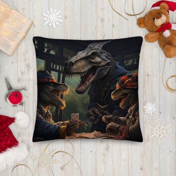 Tyrannosaurus Poker Premium Throw Pillow - 22×22