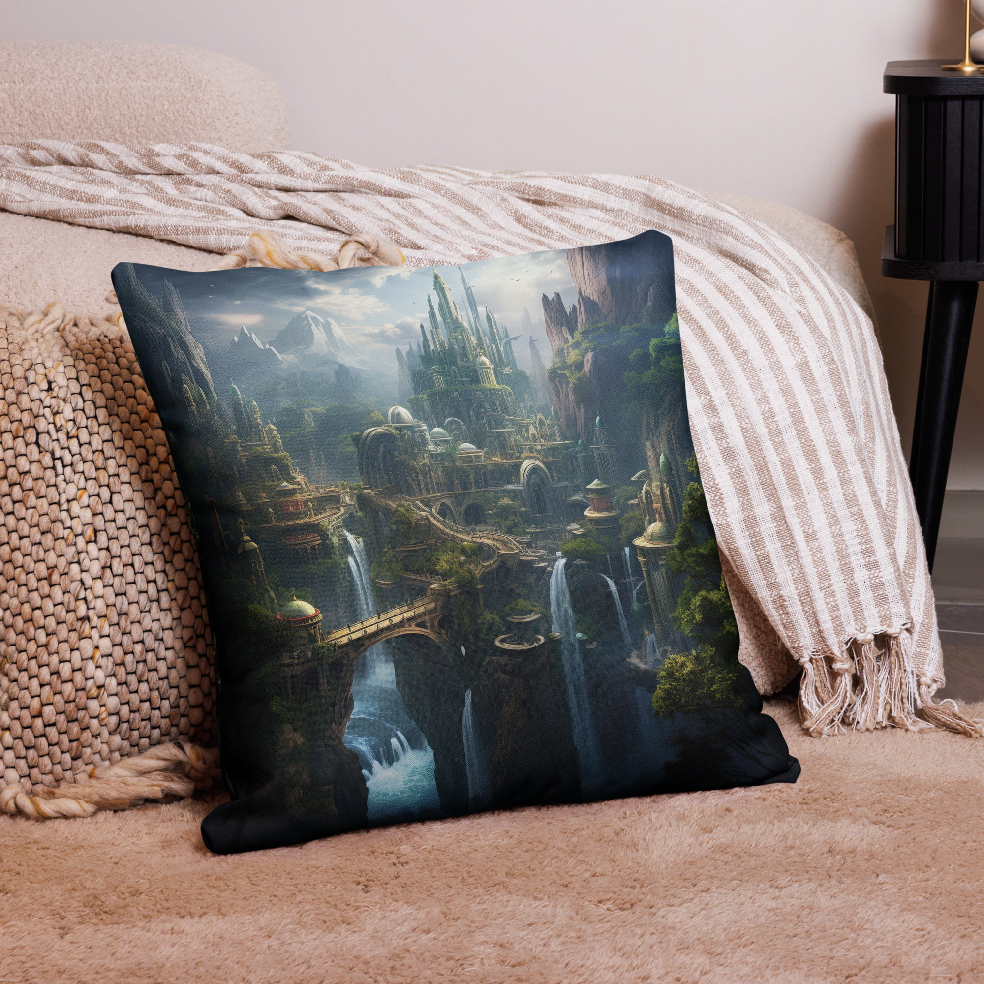 Elven Kingdom Fantasy Throw Pillow - 22×22