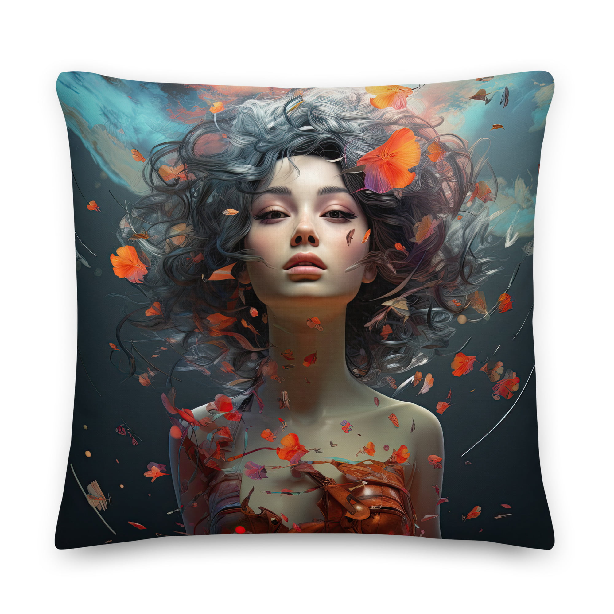 Digital Art – Girl Beautiful Abstract Pillow – 22×22