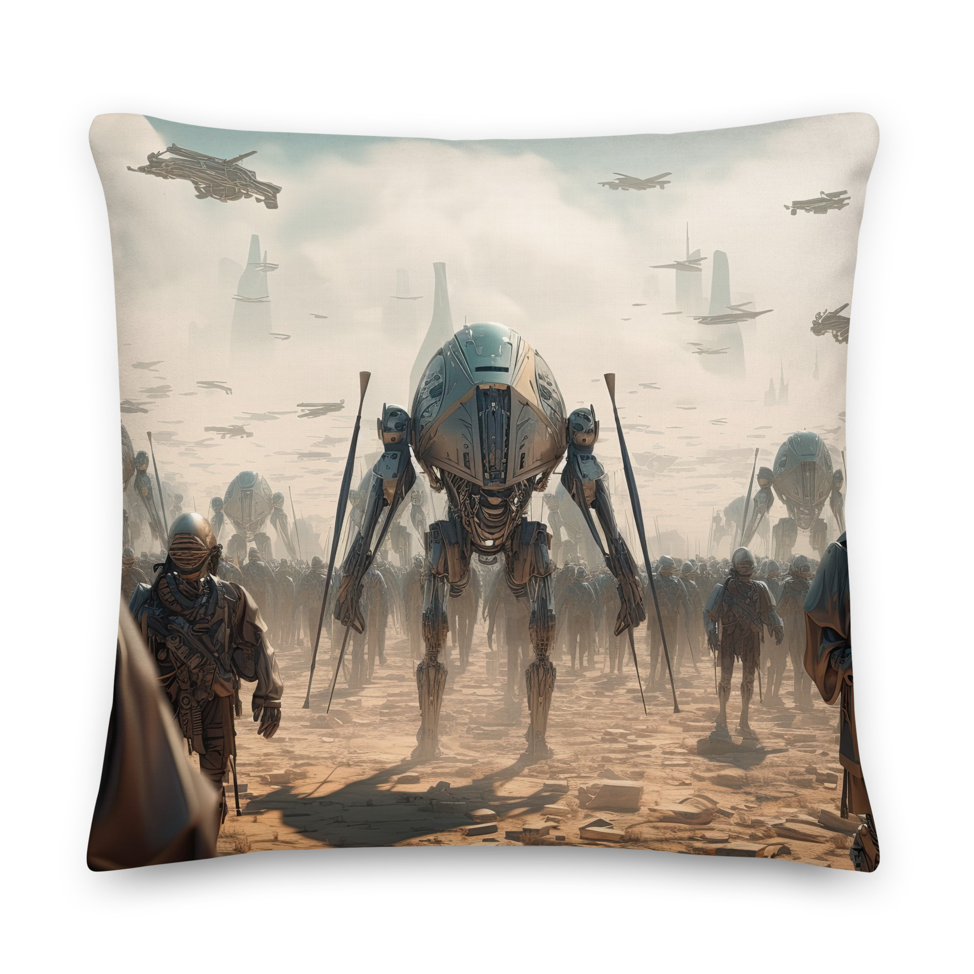Future War Sci-Fi Throw Pillow - 22×22