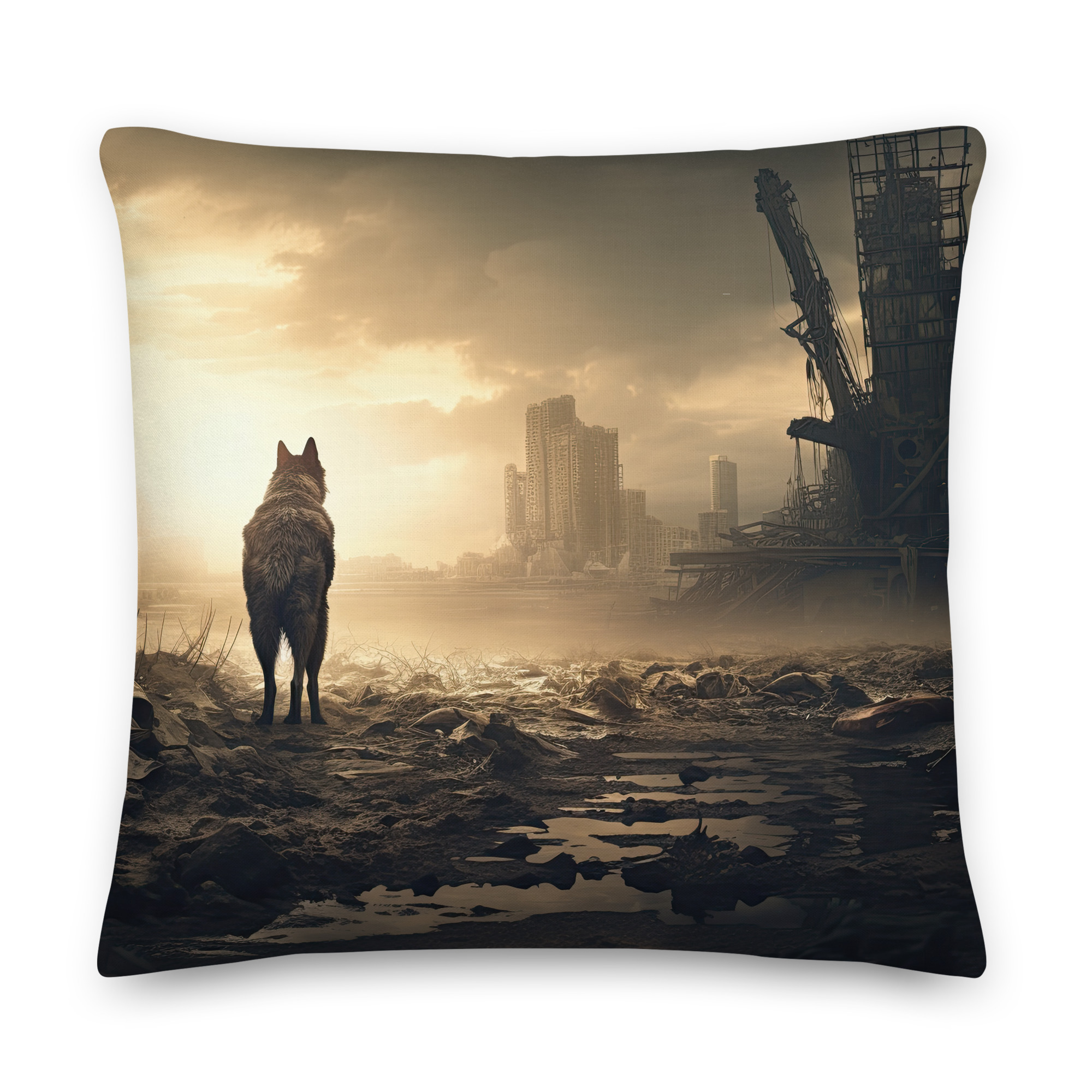 Lone Wolf Post-Apocalyptic Premium Pillow - 22×22