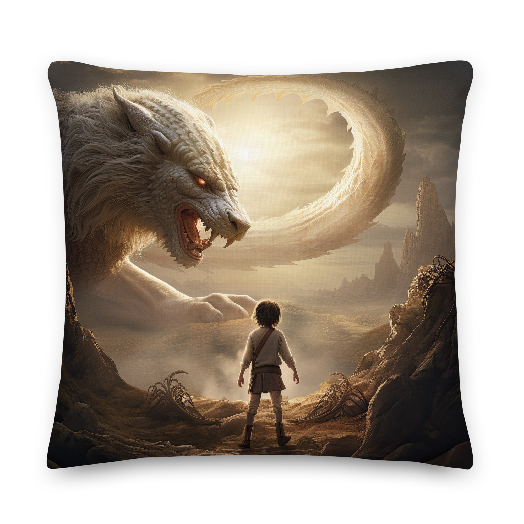 The Boy and the Chimera Throw Pillow - 22×22