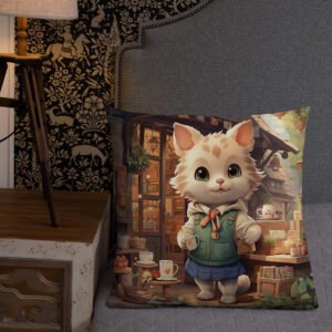 Cute Kitten Coffee Shop Premium Throw Pillow - Image 12