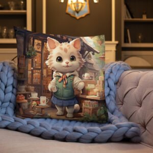 Cute Kitten Coffee Shop Premium Throw Pillow - Image 13
